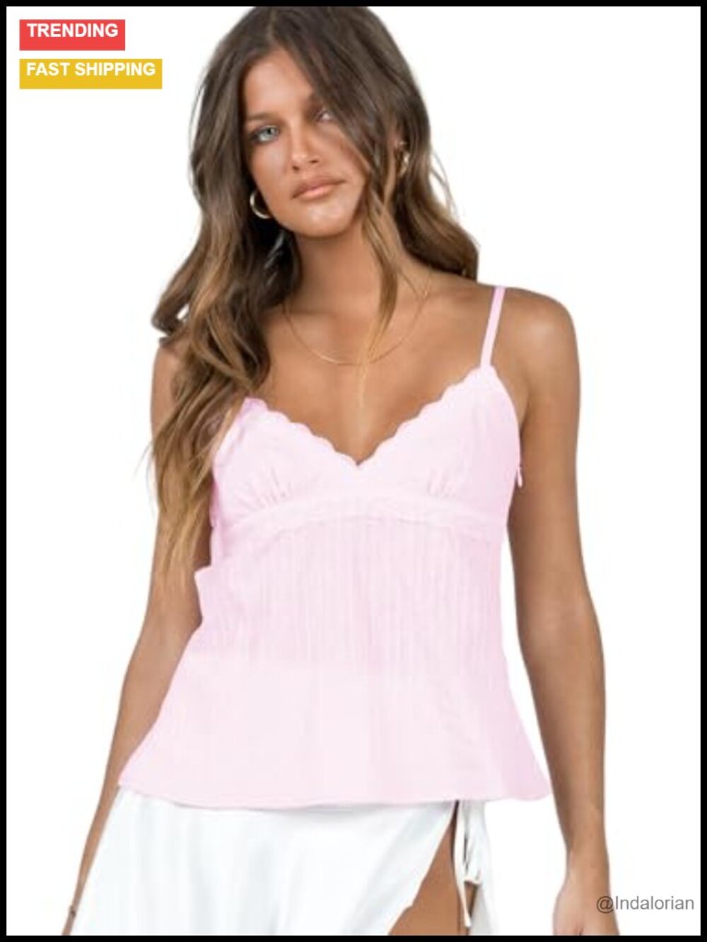 Lunya Lace Trim Tank Top Adjustable Straps Side Zip